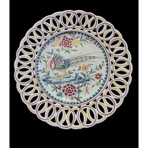 Hand-Painted Portugal Decorative Plate With Bird & Floral Design Outeiro Agueda